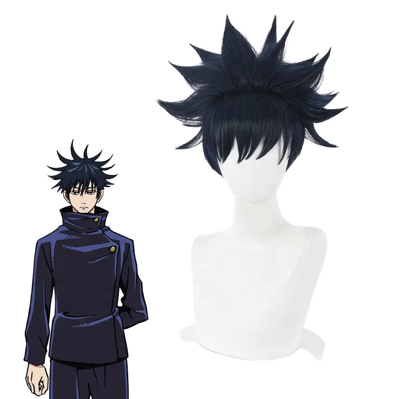Wholesale 35cm Short Navy Blue Jujutsu Kaisen Anime Cosplay Wig Synthetic Halloween Party Fushiguro Megumi Wig for Man