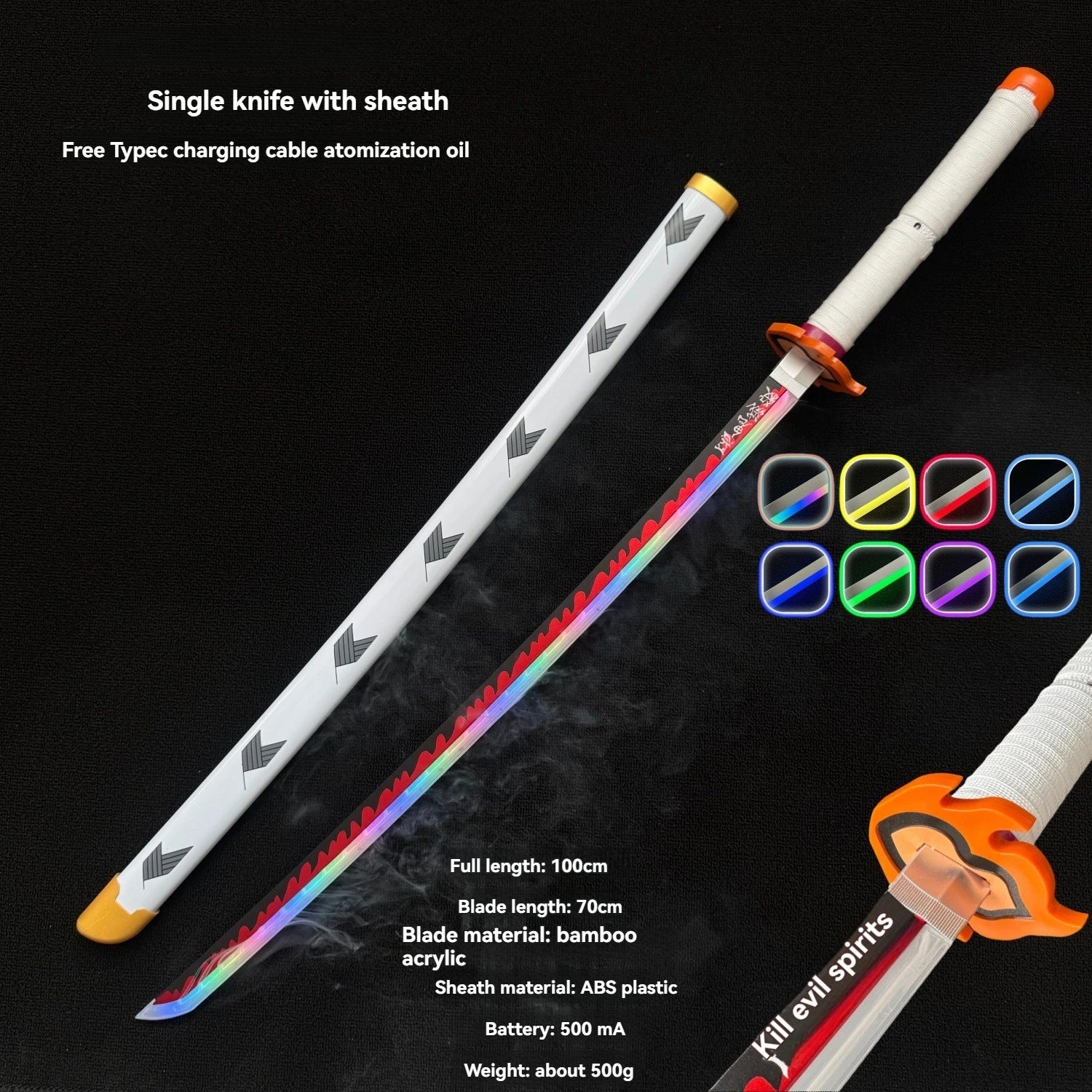 LT Sprayable Luminous Demon Sword Cosplay LED Light up 104cm Sword Large Size Anime Sword Gift