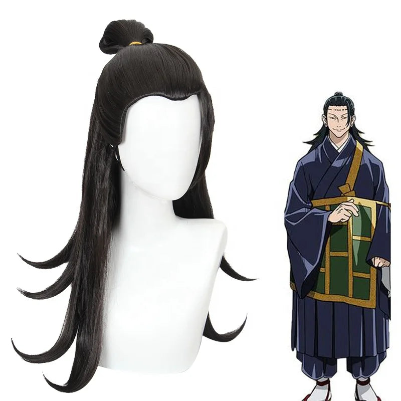 Wholesale 65cm Long Black Jujutsu Kaisen Anime Hair Peluca Geto Suguru Wig Cosplay Synthetic Halloween Party Hair Wigs