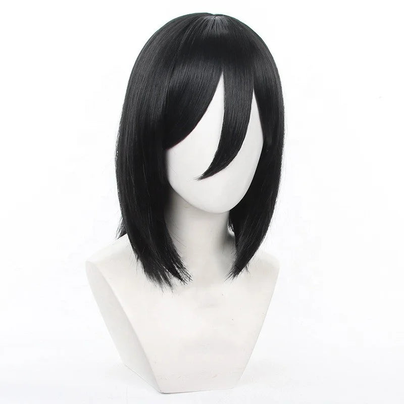 Wholesale Shingeki No Kyojin Wig Cosplay 35cm Short Black Synthetic Anime Halloween Party Mikasa Ackerman Cosplay Wig
