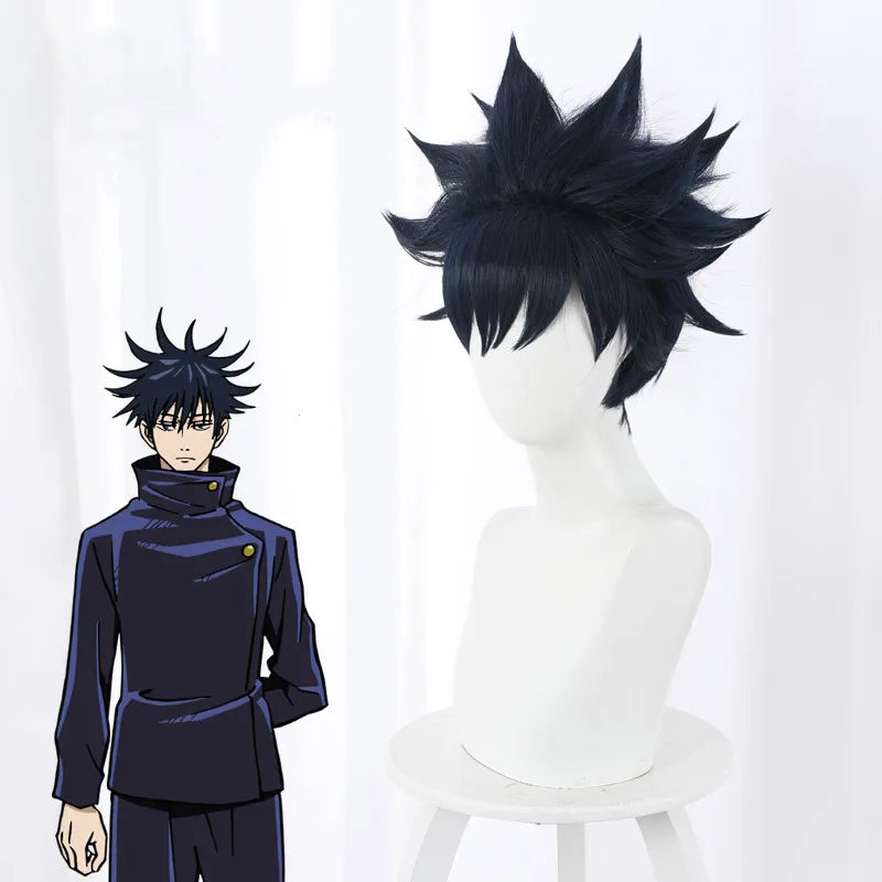 Wholesale 35cm Short Navy Blue Jujutsu Kaisen Anime Cosplay Wig Synthetic Halloween Party Fushiguro Megumi Wig for Man