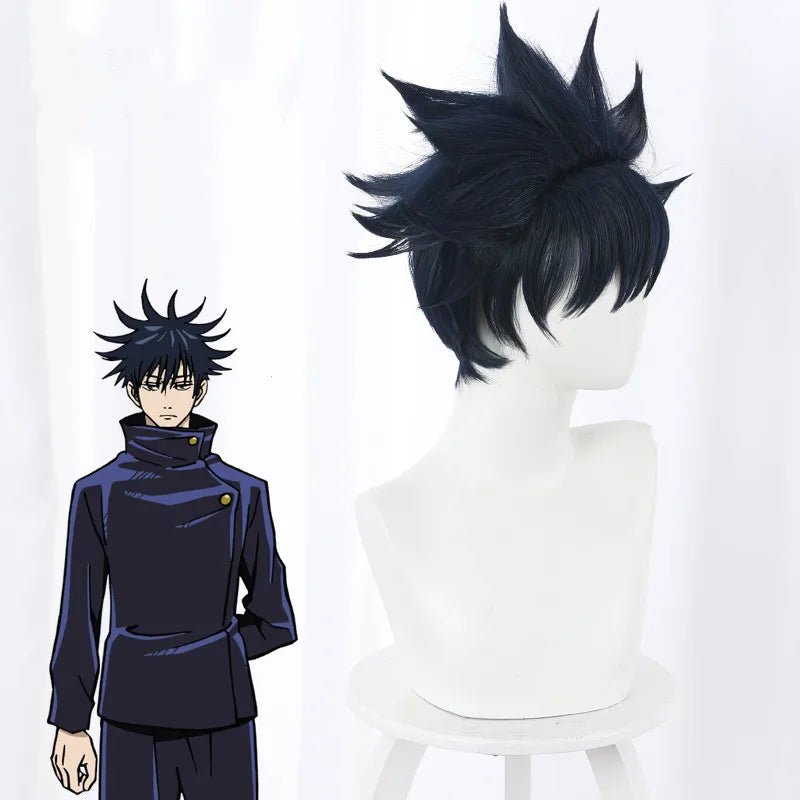 Wholesale 35cm Short Navy Blue Jujutsu Kaisen Anime Cosplay Wig Synthetic Halloween Party Fushiguro Megumi Wig for Man