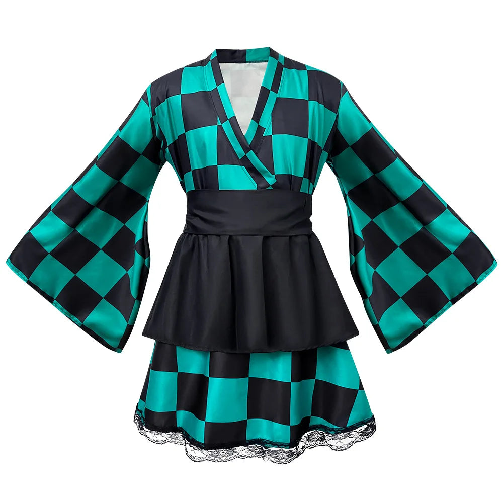 L Ready to Ship Halloween Anime Costume Kamado Tanjiro Nezuko Cosplay Japanese Kimonos Anime Convention Carnival Easter Costume