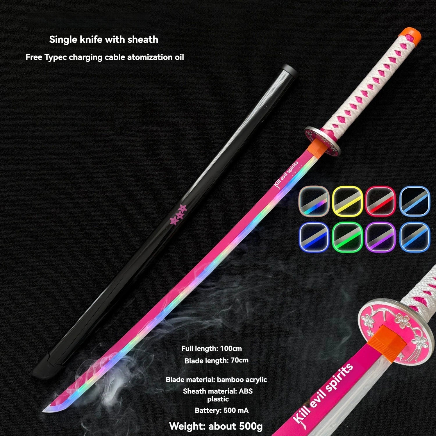 LT Sprayable Luminous Demon Sword Cosplay LED Light up 104cm Sword Large Size Anime Sword Gift