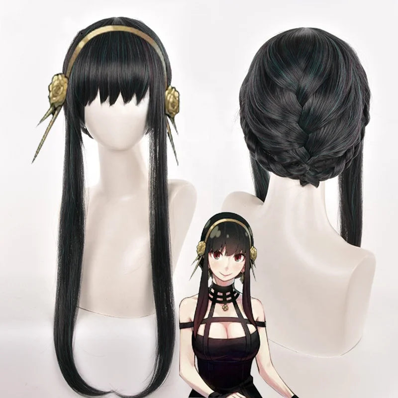 Wholesale SPY FAMILY Wig Cosplay 60cm Long Straight Black Mixed Yor Forger Anime Peluca Synthetic Heat Resistant Hair Wig