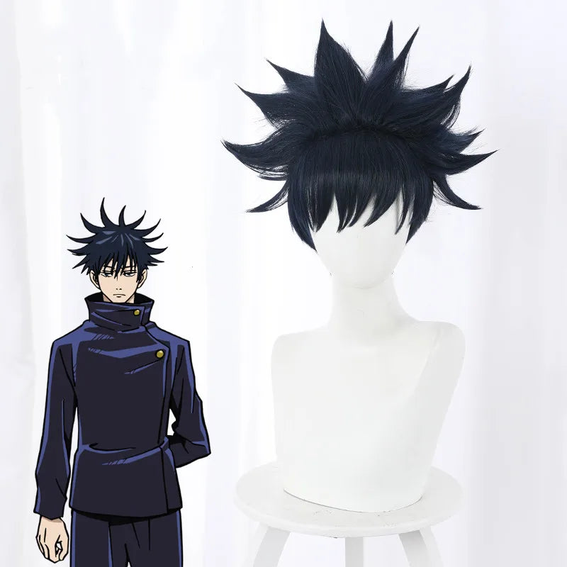 Wholesale 35cm Short Navy Blue Jujutsu Kaisen Anime Cosplay Wig Synthetic Halloween Party Fushiguro Megumi Wig for Man