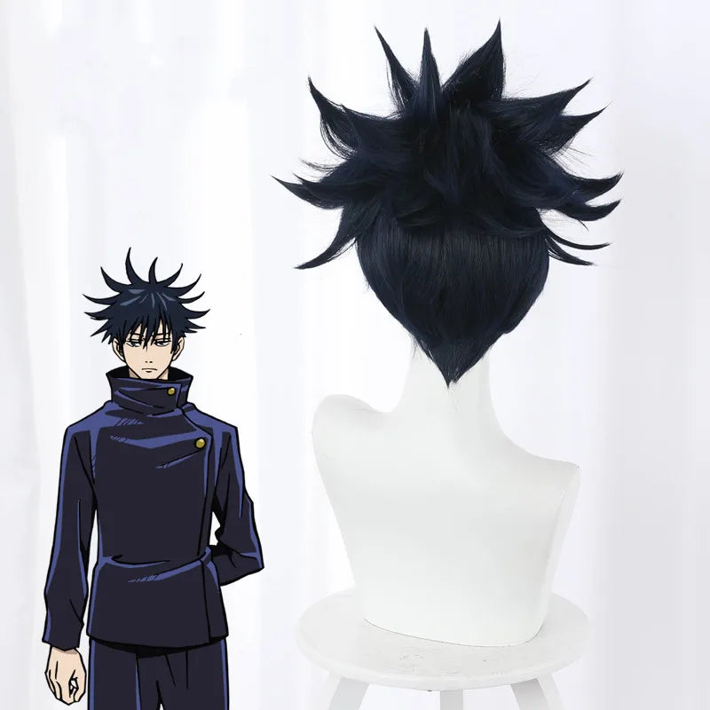 Wholesale 35cm Short Navy Blue Jujutsu Kaisen Anime Cosplay Wig Synthetic Halloween Party Fushiguro Megumi Wig for Man