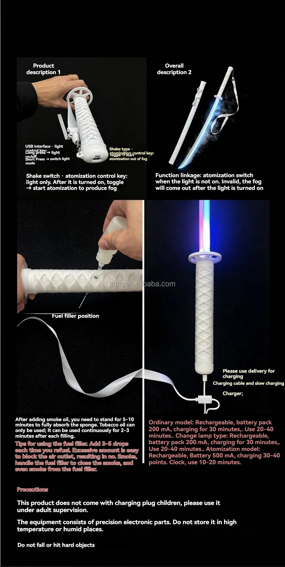 LT Sprayable Luminous Demon Sword Cosplay LED Light up 104cm Sword Large Size Anime Sword Gift