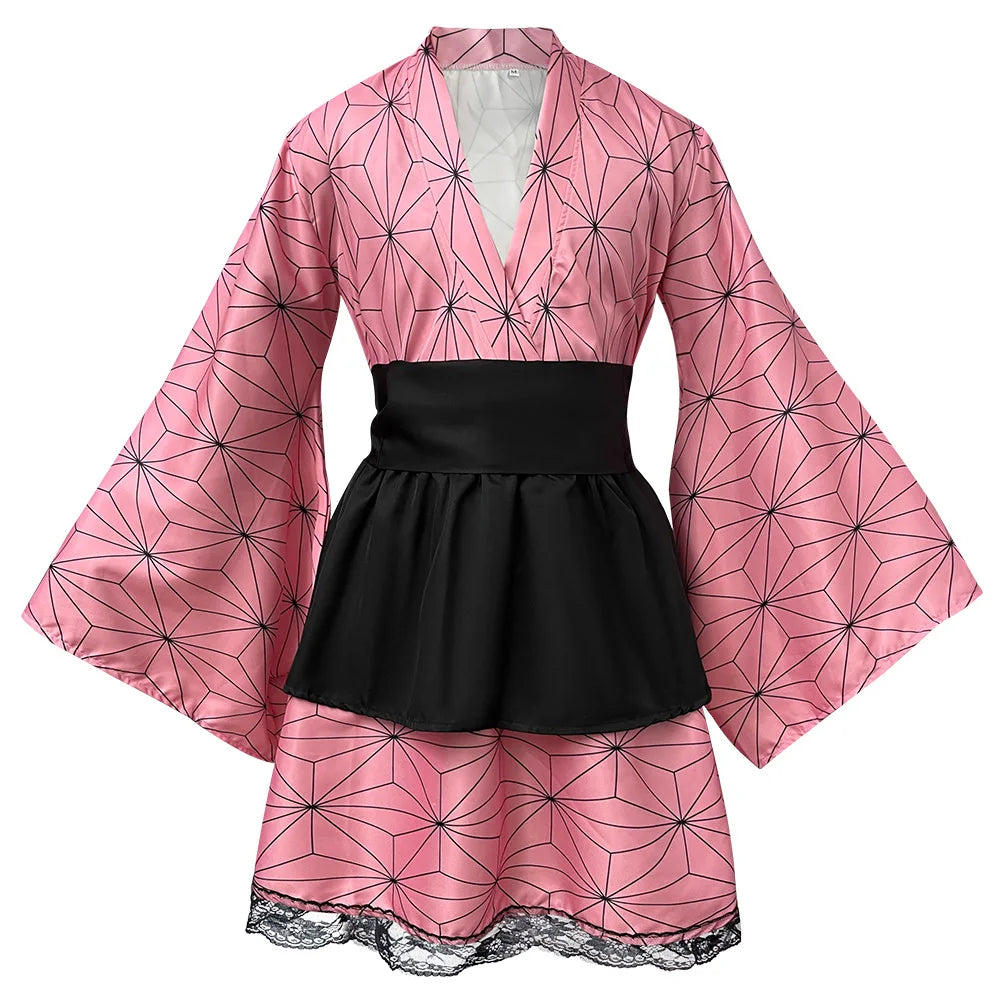 L Ready to Ship Halloween Anime Costume Kamado Tanjiro Nezuko Cosplay Japanese Kimonos Anime Convention Carnival Easter Costume