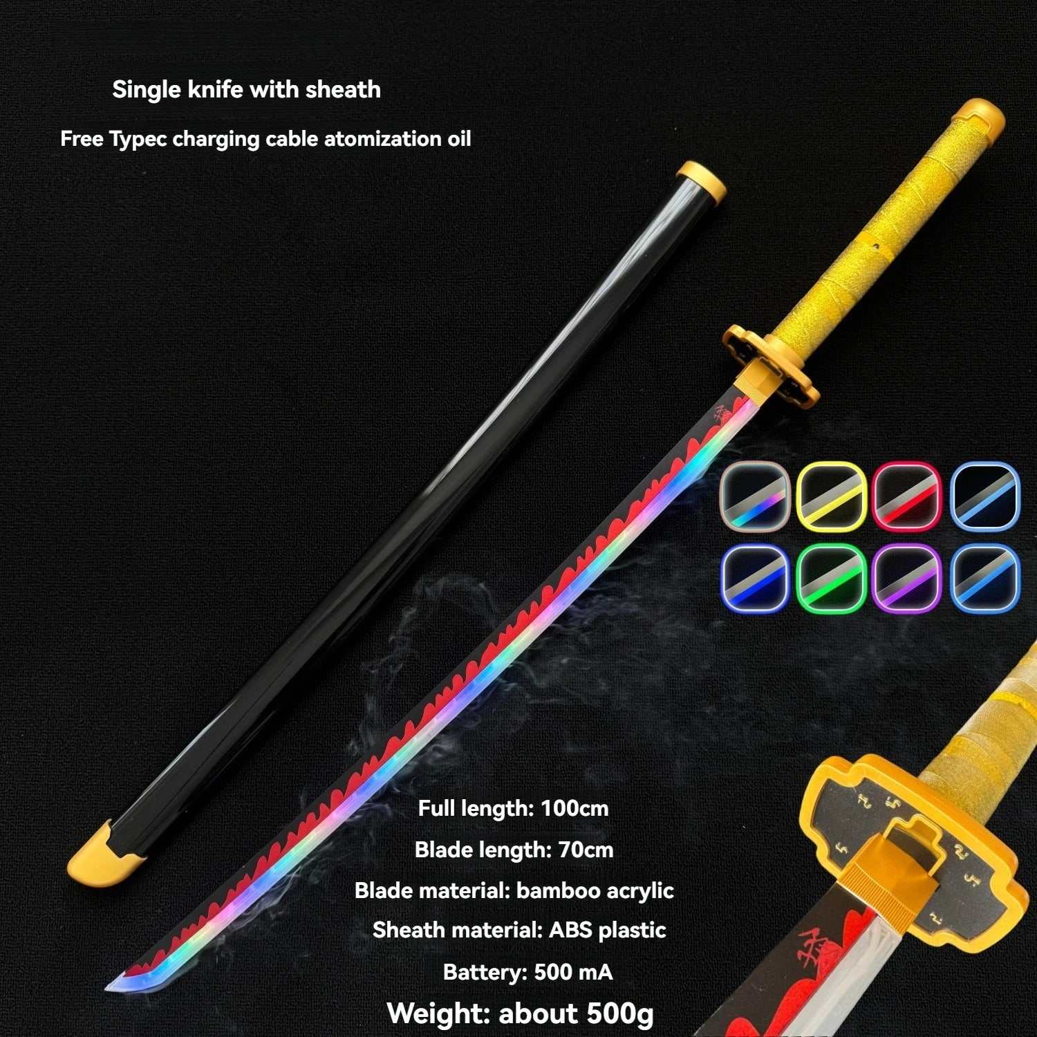 LT Sprayable Luminous Demon Sword Cosplay LED Light up 104cm Sword Large Size Anime Sword Gift