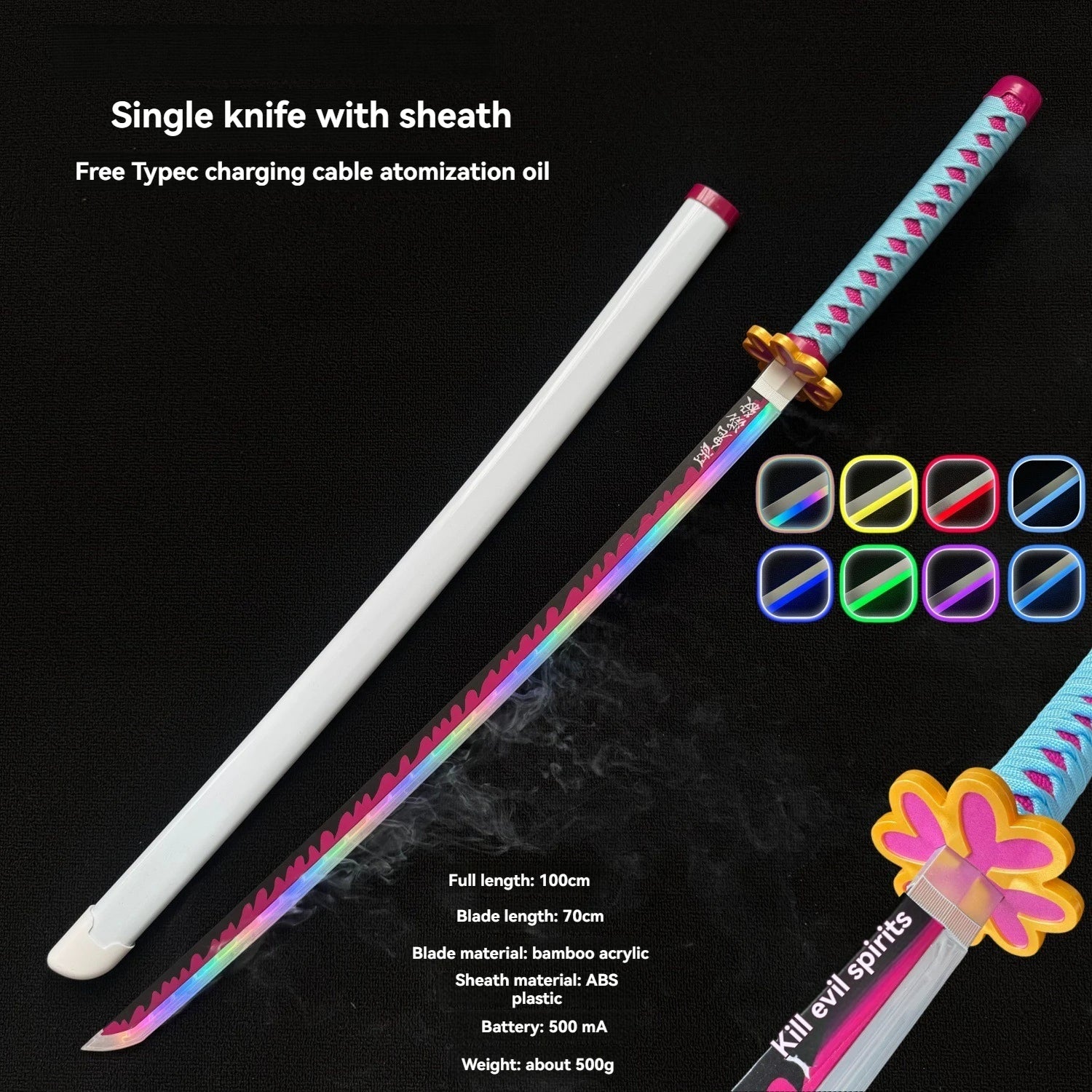 LT Sprayable Luminous Demon Sword Cosplay LED Light up 104cm Sword Large Size Anime Sword Gift