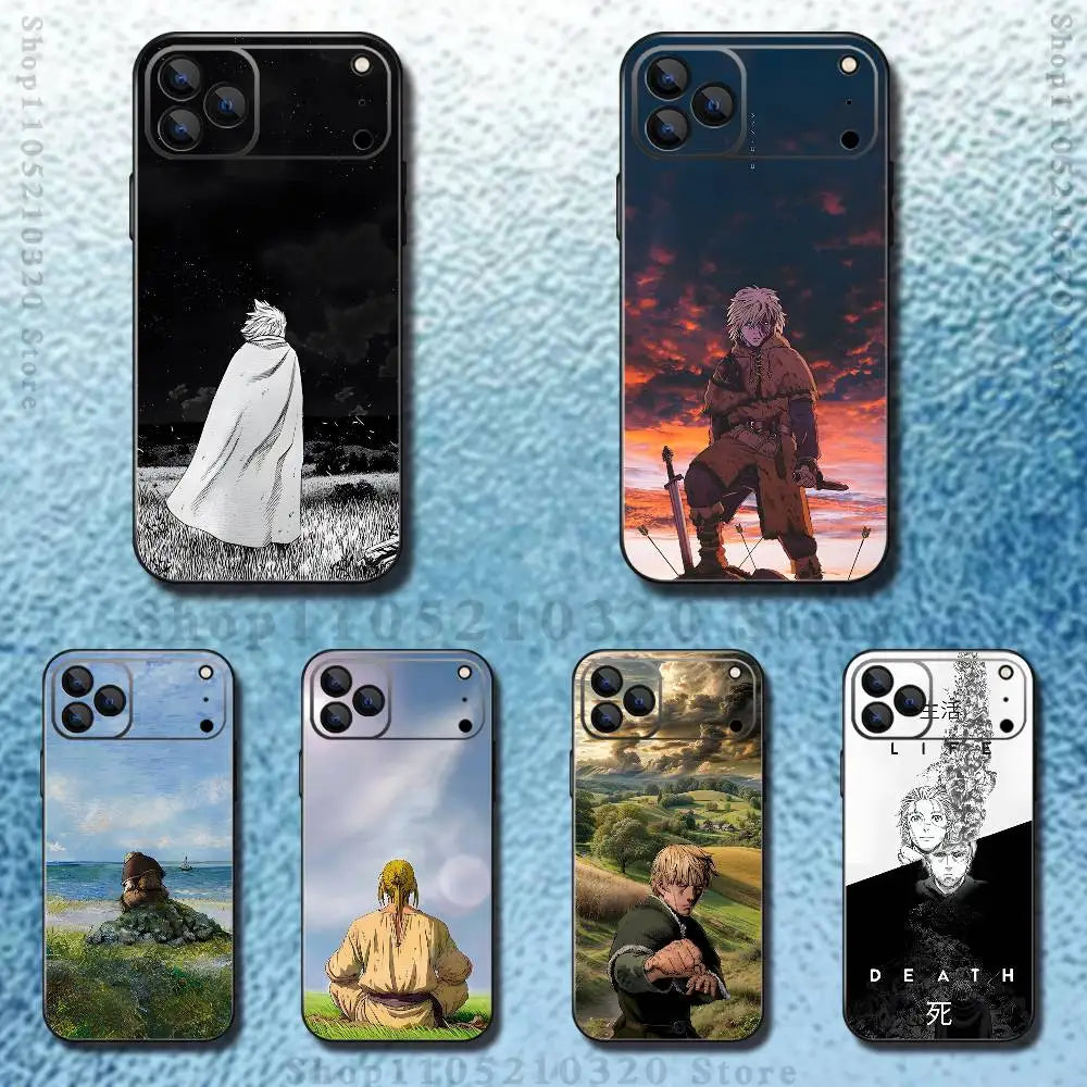 V-Vinland S-Sagas Manga Phone Case For iPhone 17,16,15,14,13,12,Pro,Max,Plus,E,SE4,Air,Mini Black Soft Box