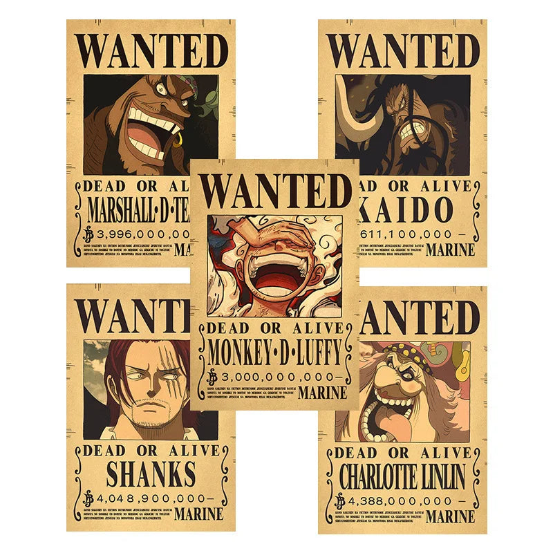 56PCS Anime One Piece Wanted Posters Stickers for Phone Laptop Guitar Car Wall Cool Graffiti Decals Sticker Toy Decor