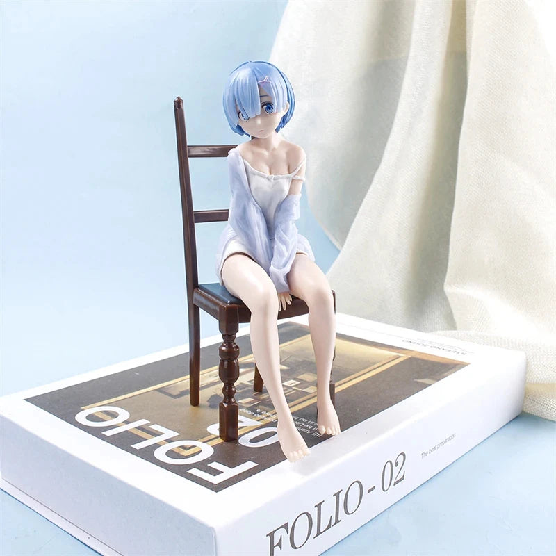 17cm Re Zero Rem Figure Sitting Chair PVC Anime Model For Collectible Desk Decoration Gift