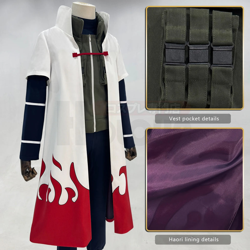 HOLOUN Anime Namikaze Minato Cosplay Costume Cloak Vest T-shirt Pants Pouch Cos Convention Gift