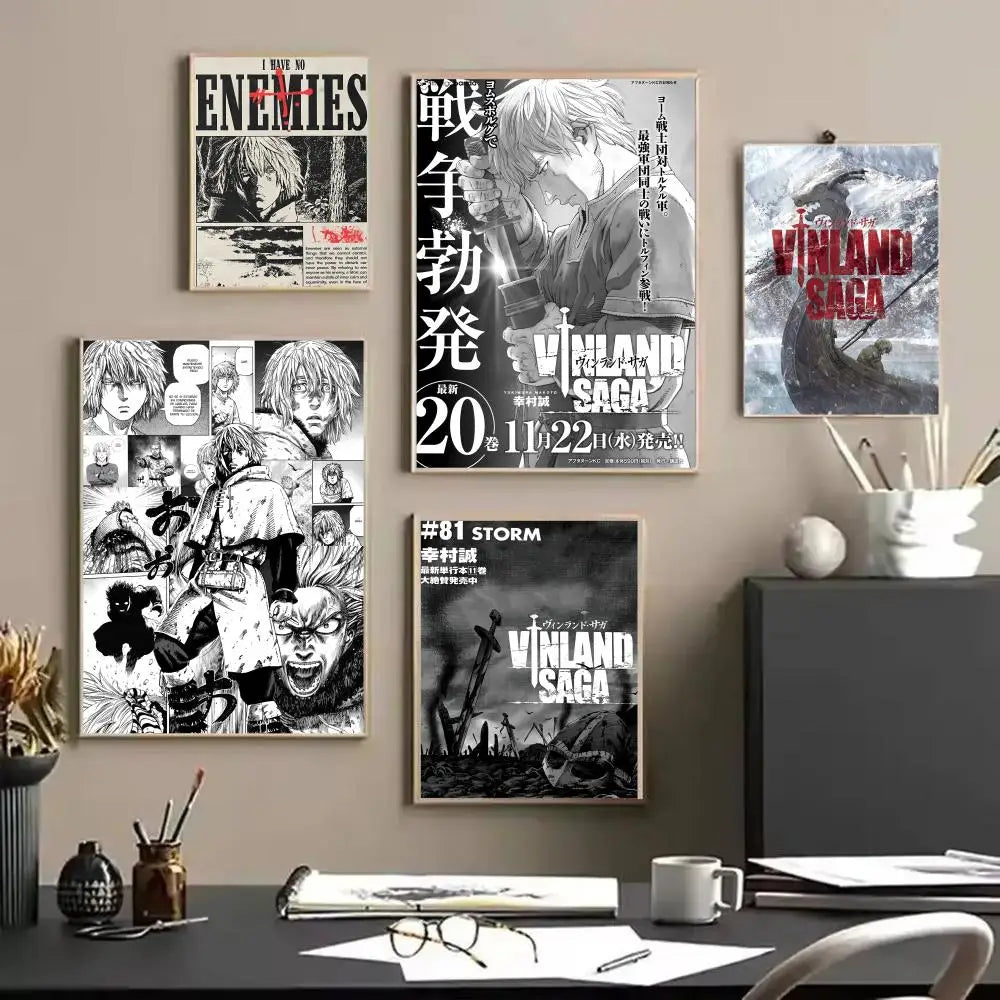 Anime V-Vinland Saga Poster Stickers HD Waterproof Painting Wall Art for Bedroom Living Room Home Decor Decoration Gift