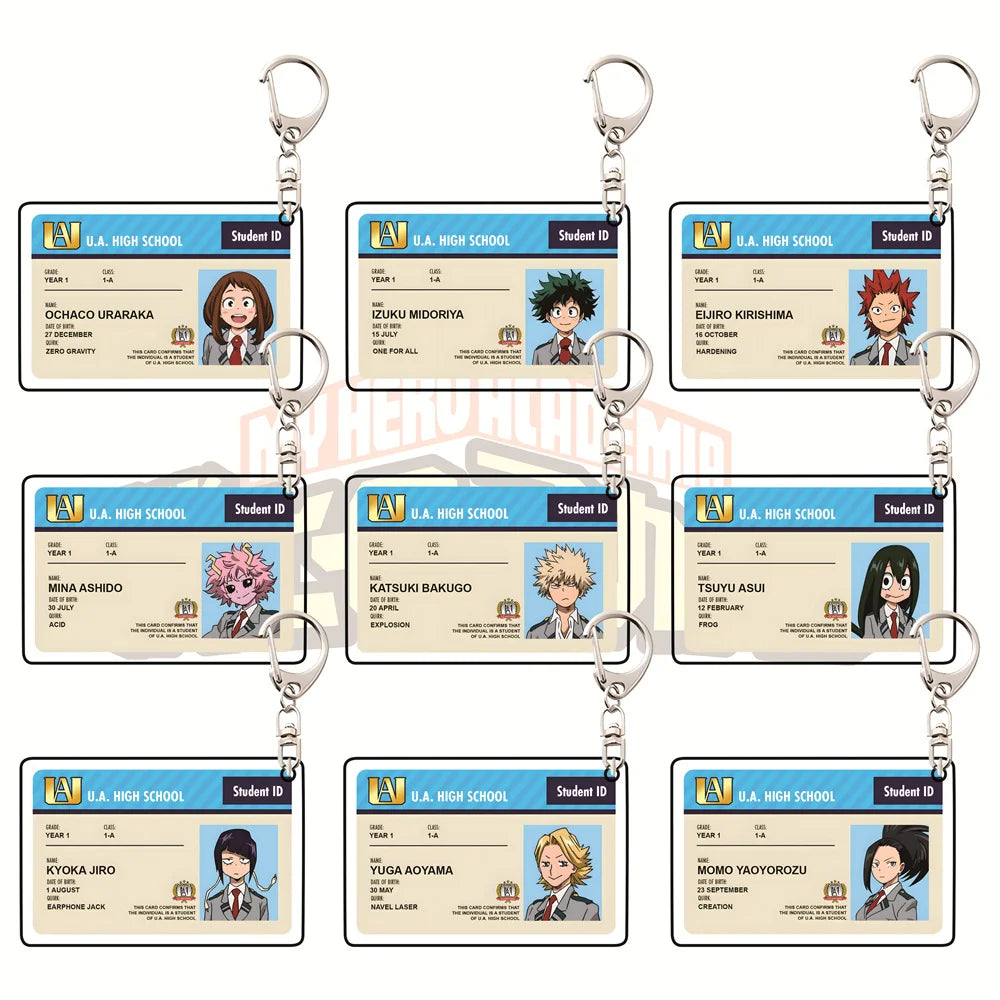 6cm My Hero Academia Student Card Style Acrylic Keychain Anime ID Card Pendant Bag Charm Collectible Gift for Fans