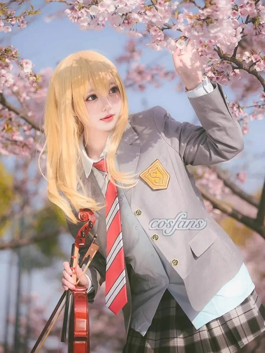 Miyazono Kaori Cosplay Costumes Your Lie in April Arima Kousei Synthetic  Pants Coat Jacket Skirt School