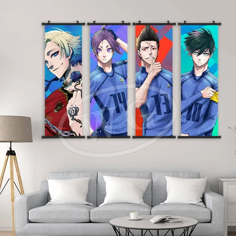 Blue Lock Hanging Painting Anime Poster Reo Mikage Wall Art Canvas Scroll Picture Isagi Yoichi Characters Home Decor Living Room