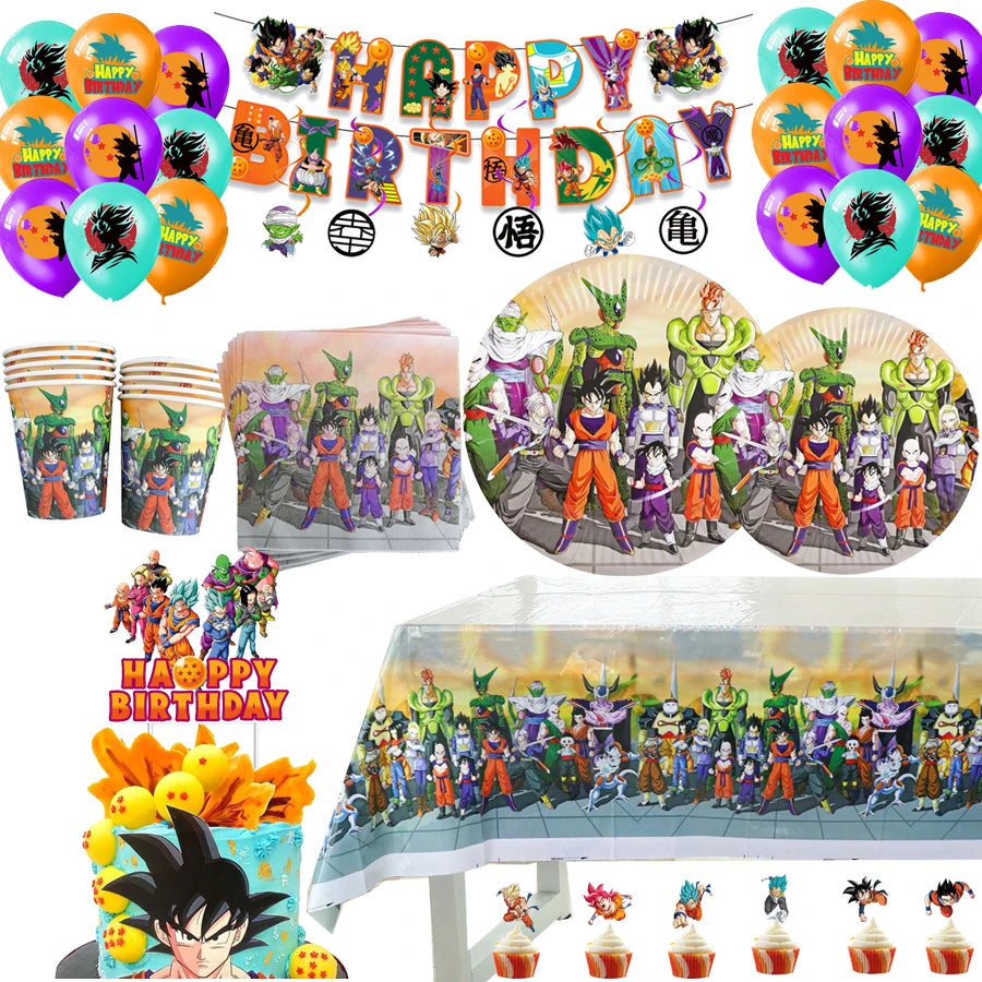 Goku Dragon Ball Theme Birthday Party Decorations Tableware Paper Cups Plates Gift Bag Birthday Souvenirs Party Favor