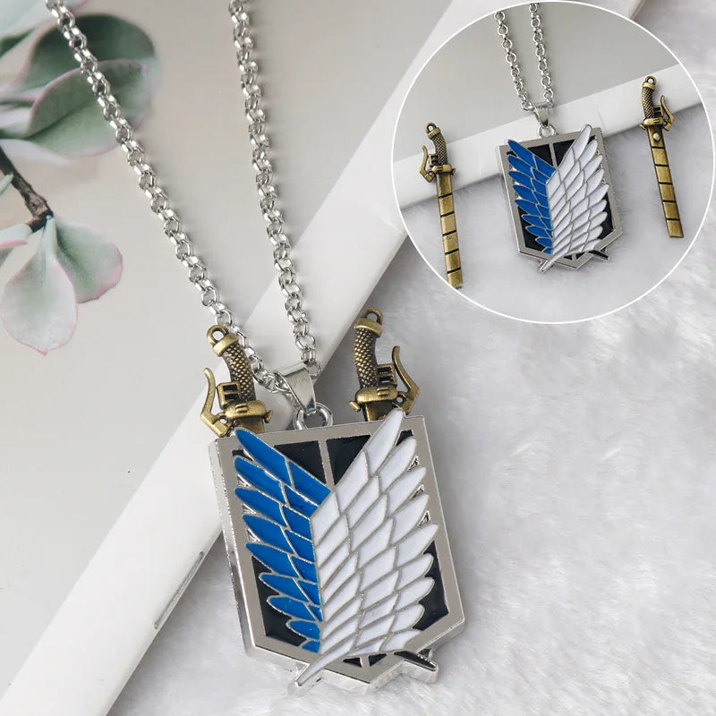 Attack on Titan Necklace Shingeki No Kyojin Wings of Freedom Survey Sword Punk Keychain for Women Men Cospaly Bracelets Earrings