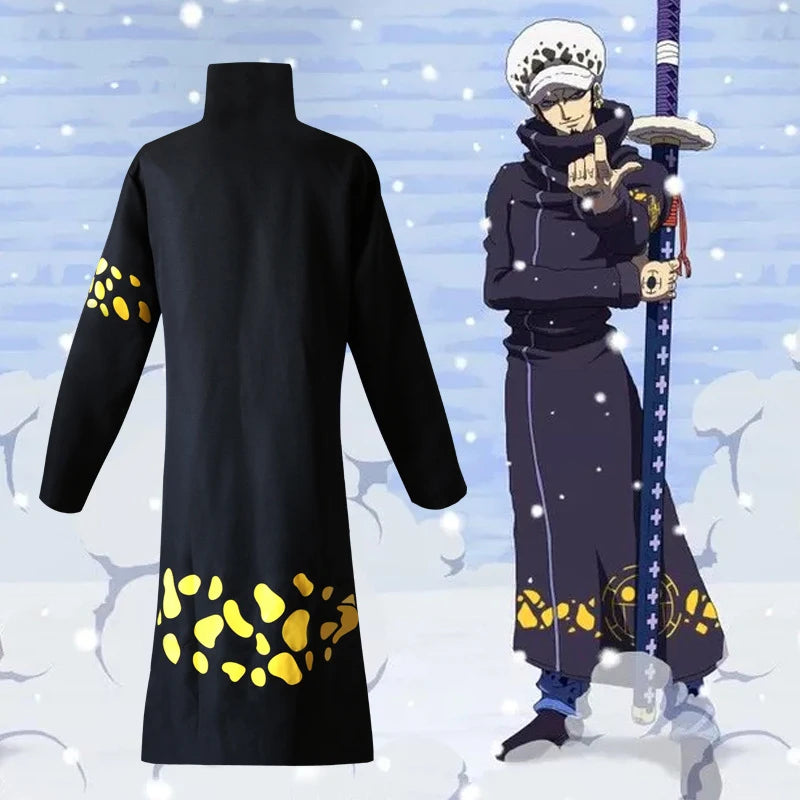 Anime Piece Pirate Trafalgar D. Water Law Cosplay Costume Black Cloak Hat Pant Long Windbreaker Jacket Party Carnival Adult Suit