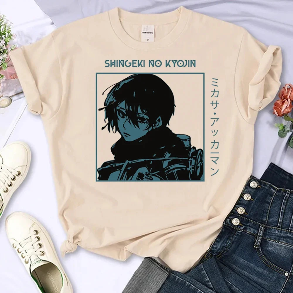 Japanese Anime Attack on Titan T-Shirt Men Women Ackerman Mikasa Eren Jaeger Graphics Clothes Unisex Cartoon Tops Tees Male