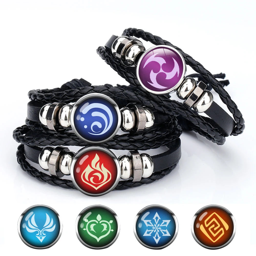 Anime Game Genshin Impact Bracelet Cosplay Prop 7 Element Eye Of Original God Leather Bracelets Women Men Bangle Jewelry