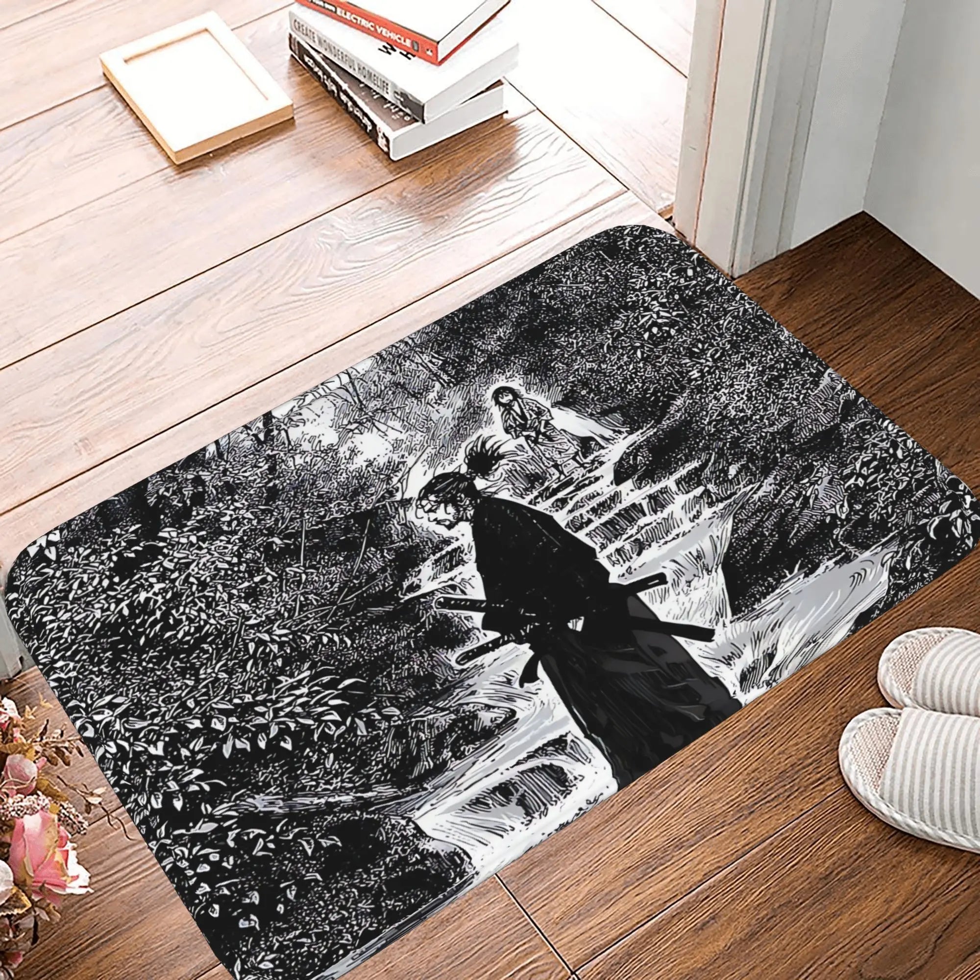 Vagabond Manga Miyamoto Musashi Manga Themed Carpet - Rectangular Floor Suitable for Decor, Machine-Washable Soft Flannel with