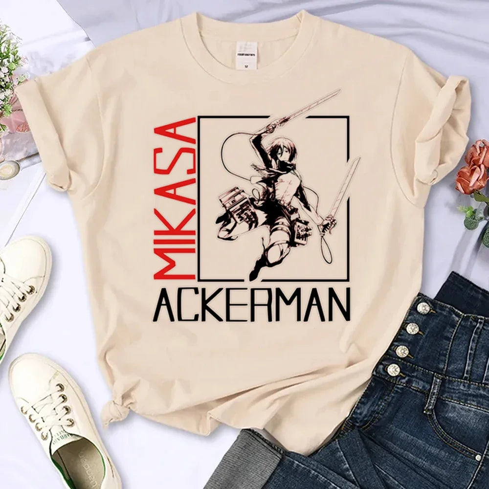 Japanese Anime Attack on Titan T-Shirt Men Women Ackerman Mikasa Eren Jaeger Graphics Clothes Unisex Cartoon Tops Tees Male
