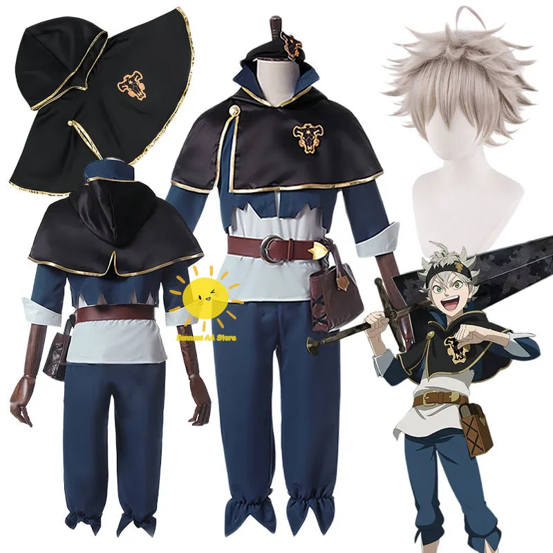 Anime Black Clover Cosplay Asta Cosplay Costumes Tops Pants Shawl Bag Headband Asta Suits Wig Halloween Carnival Cos Adult Men