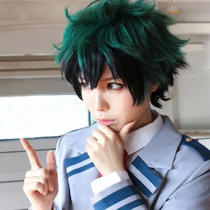 My Hero Academia Boku No Hiro Akademia Izuku Midoriya Short Green Black Ombre Heat Resistant Cosplay Costume Wigs
