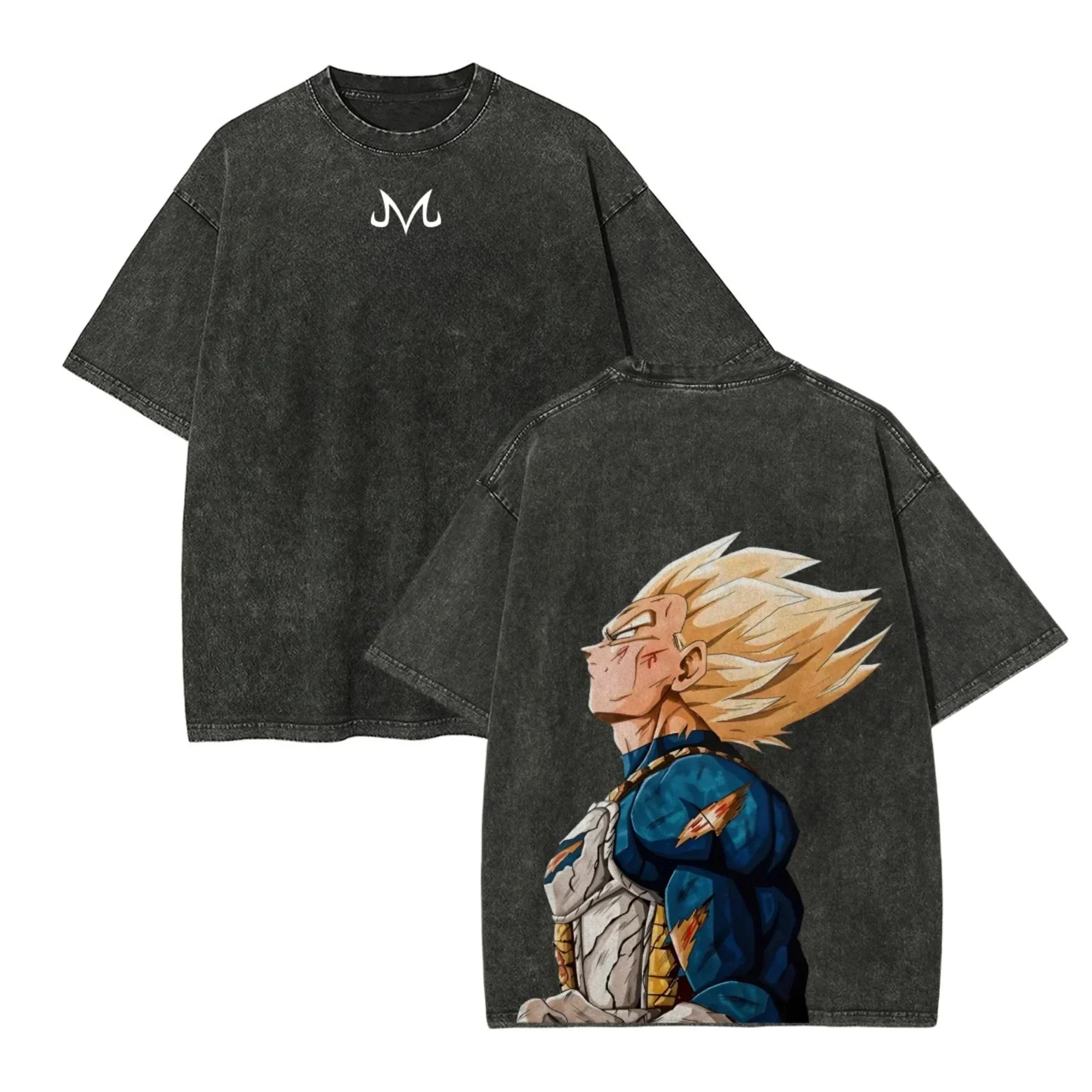 Anime Dragon Ball Z Vegeta Vintage Wash T-Shirt Short Sleeve Loose Sports Fitness T-Shirt Men's Harajuku Clothing Dragon Ball