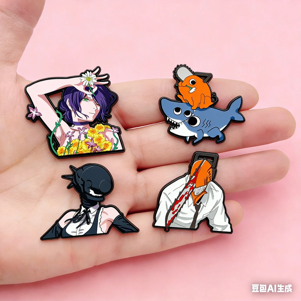 4Pcs Anime Chainsaw Man Cosplay Brooch Badge Hybrid Monster Hayakawa Makima Reze Pochita Badge Shark Lapel Pins Friends Gift