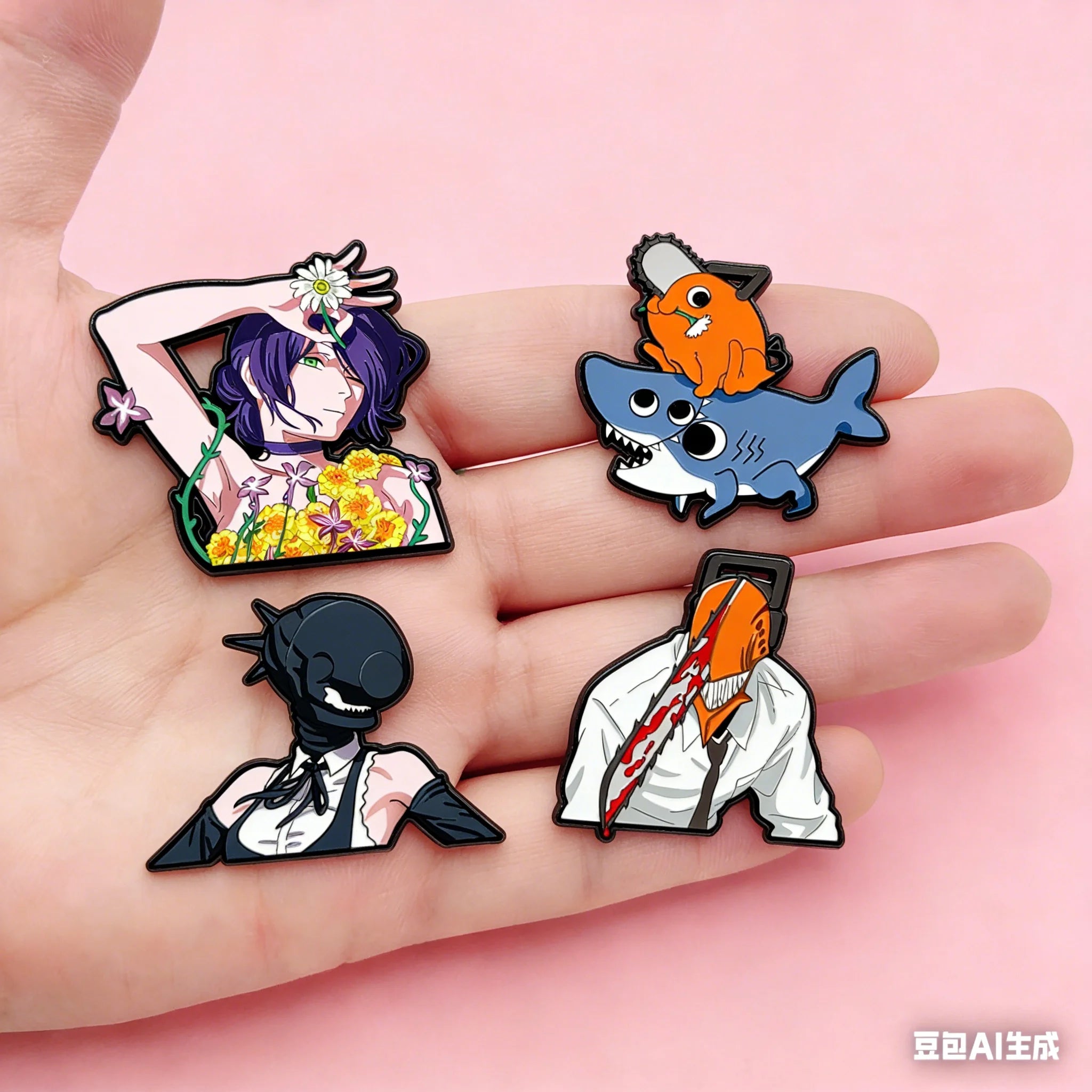4Pcs Anime Chainsaw Man Cosplay Brooch Badge Hybrid Monster Hayakawa Makima Reze Pochita Badge Shark Lapel Pins Friends Gift