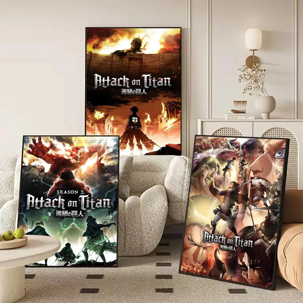 A-Attack on Titan Anime Poster Stickers HD Waterproof Painting Wall Art for Bedroom Living Room Home Decor Decoration Gift