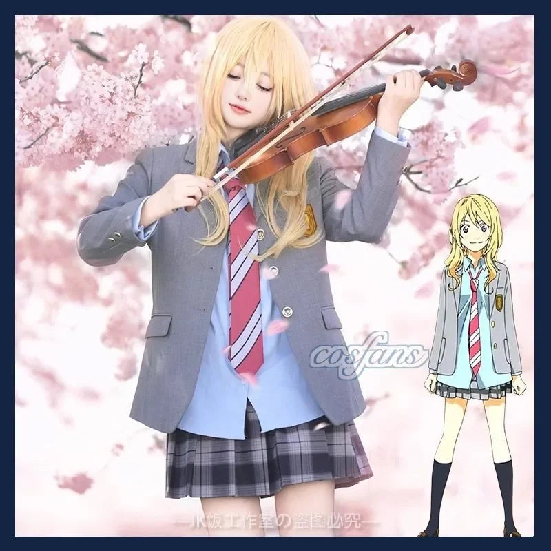 Miyazono Kaori Cosplay Costumes Your Lie in April Arima Kousei Synthetic  Pants Coat Jacket Skirt School