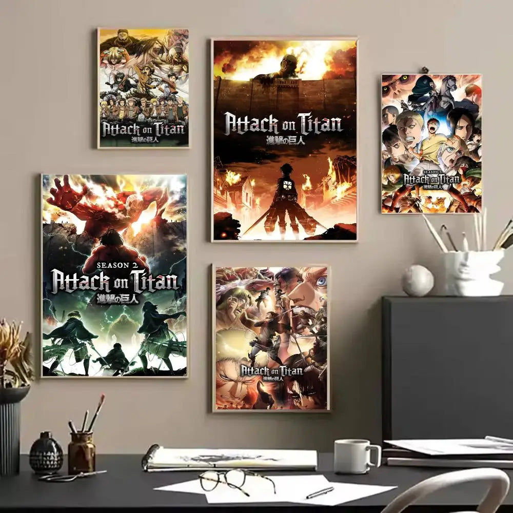 A-Attack on Titan Anime Poster Stickers HD Waterproof Painting Wall Art for Bedroom Living Room Home Decor Decoration Gift