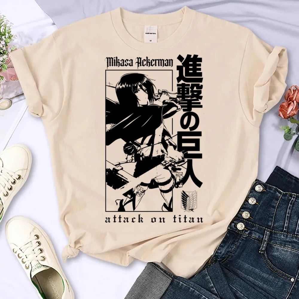 Japanese Anime Attack on Titan T-Shirt Men Women Ackerman Mikasa Eren Jaeger Graphics Clothes Unisex Cartoon Tops Tees Male